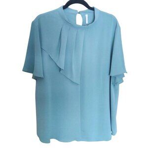 Bishuige Womens 2XL Light Green Short Sleeve Ruffle Blouse With Keyhole Back